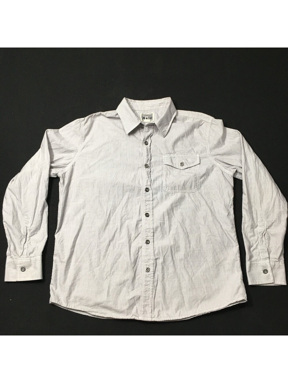 Converse Shirt Mens Large Gray Stripe Long Sleeve Casual Button Up